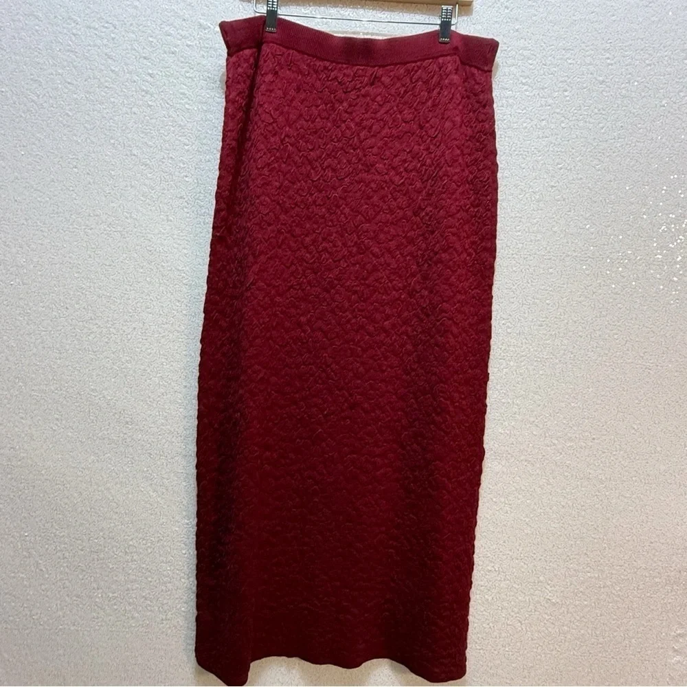 Celandine Dark Red Textured Knit Skirt & tube top Set XL Ribbed Slit Midi Skirt